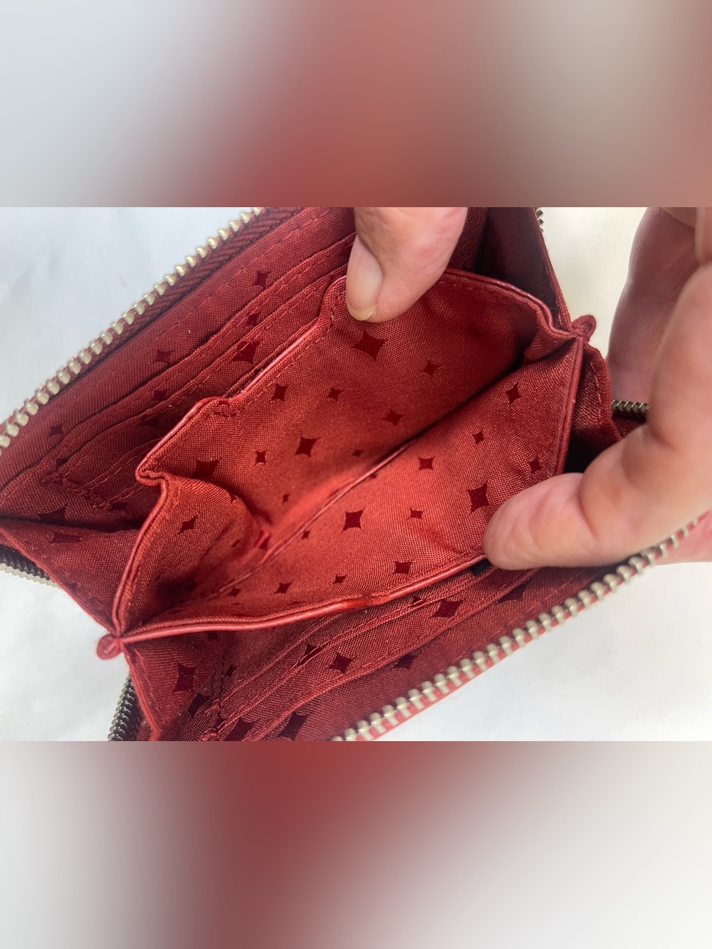 Fossil Red Leather Zip Wallet with Swan Accent - Picture 9 of 16
